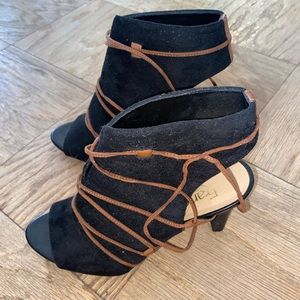 Franco Sarto lace up open toe heels